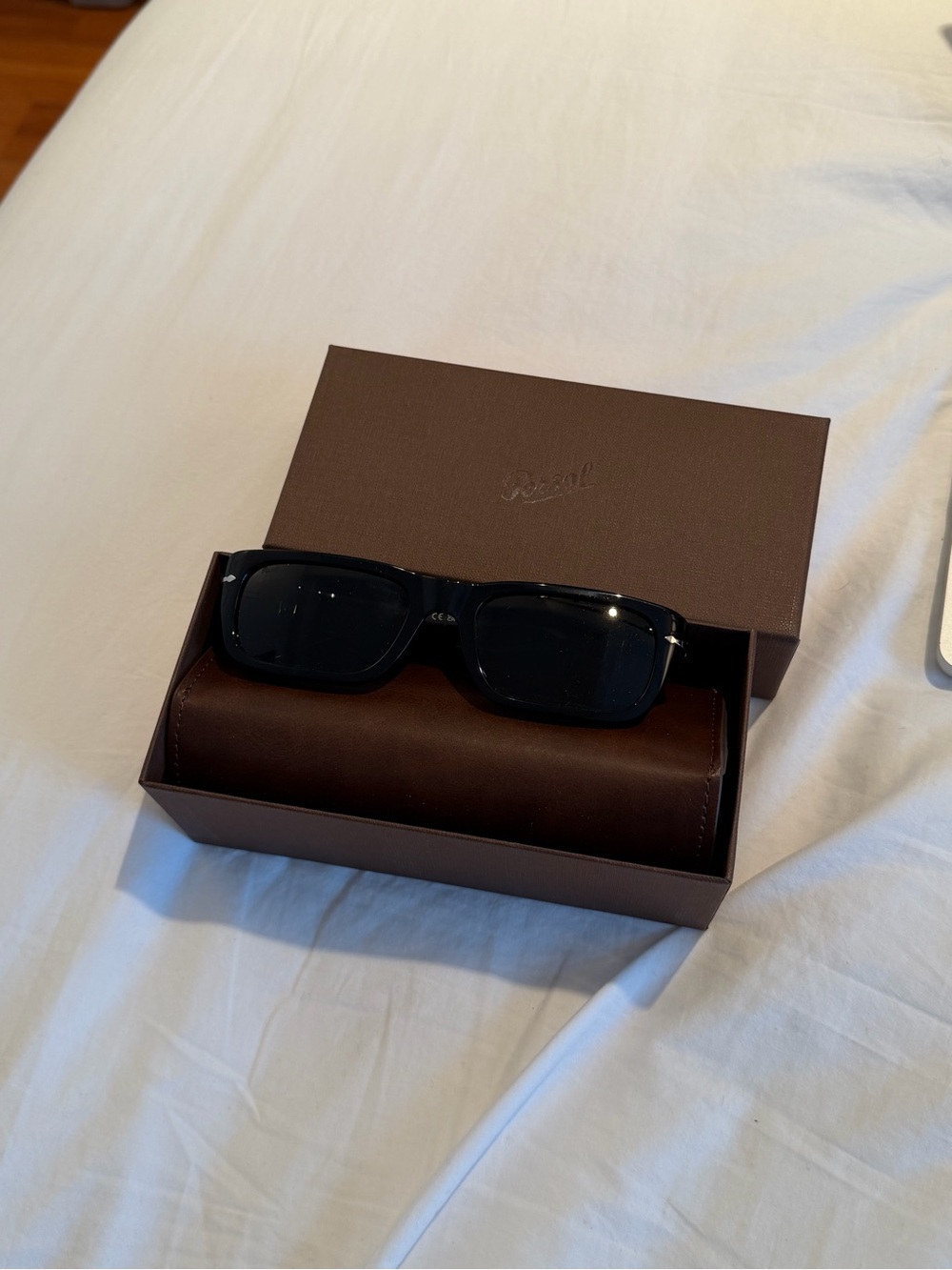 Persol Black Rectangular Sunglasses with Dark Lenses